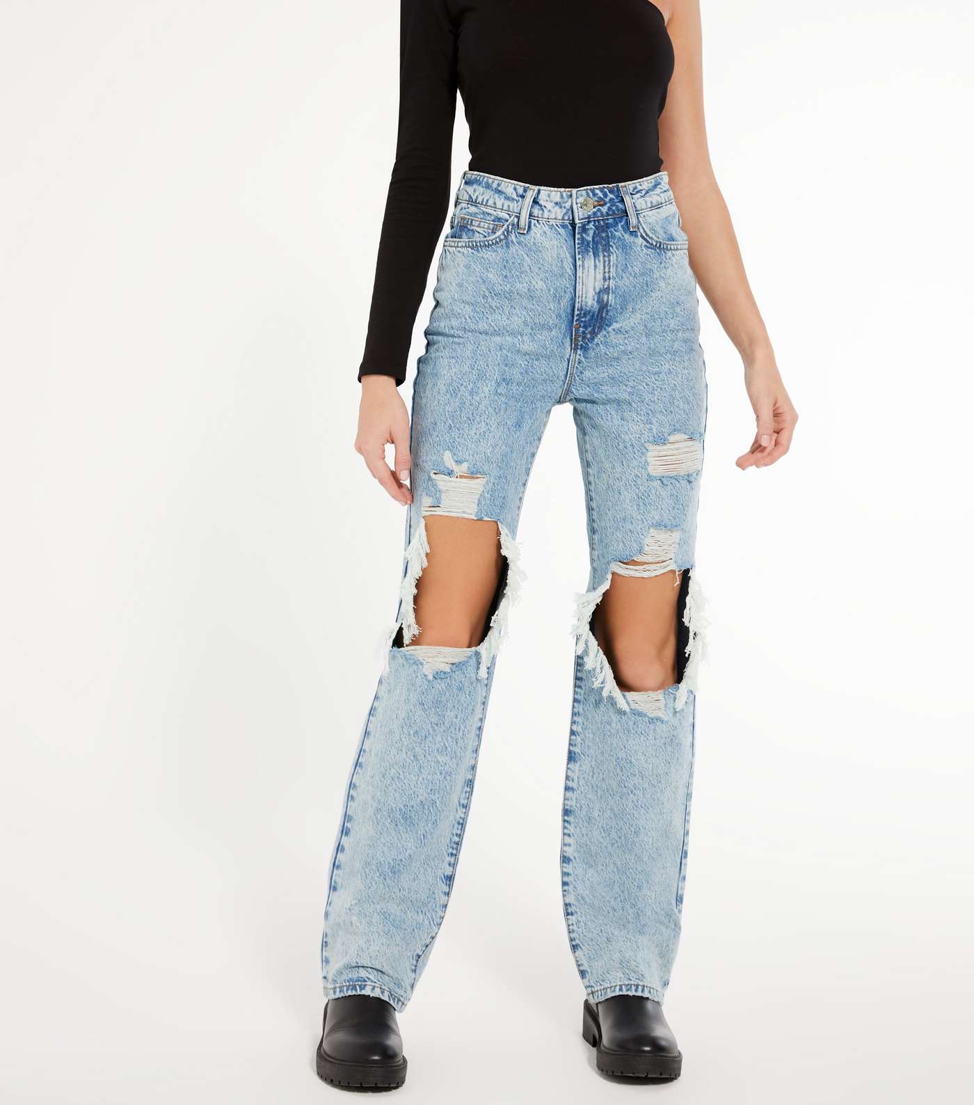 Pale Blue Ripped Full Length Anica Straight Leg Jeans Image 2