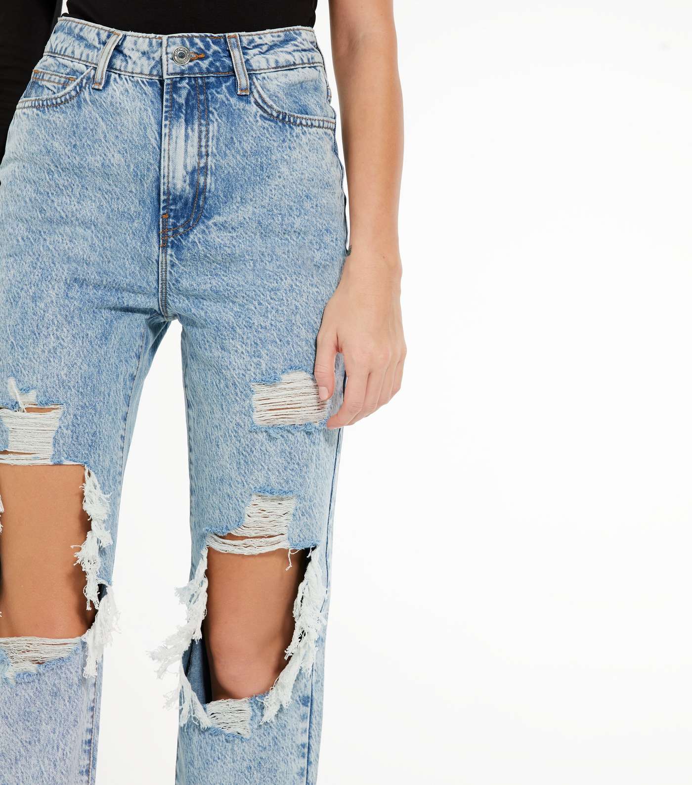 Pale Blue Ripped Full Length Anica Straight Leg Jeans Image 4