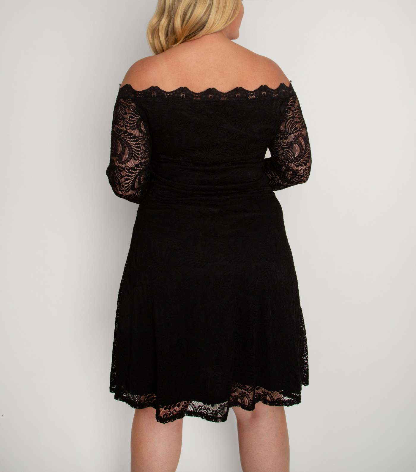 Aarya Curve Black Lace Bardot Dress Image 3