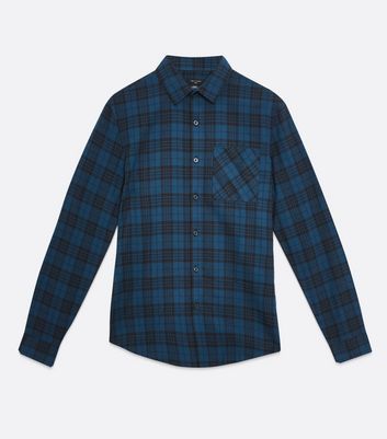 Image of Blue Check Pocket Front Shirt New Look
