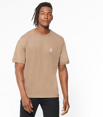 Image of Camel Skull Sketch Embroidered Oversized T-Shirt New Look