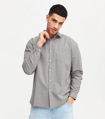 Grey Check Long Sleeve Oversized Shirt 