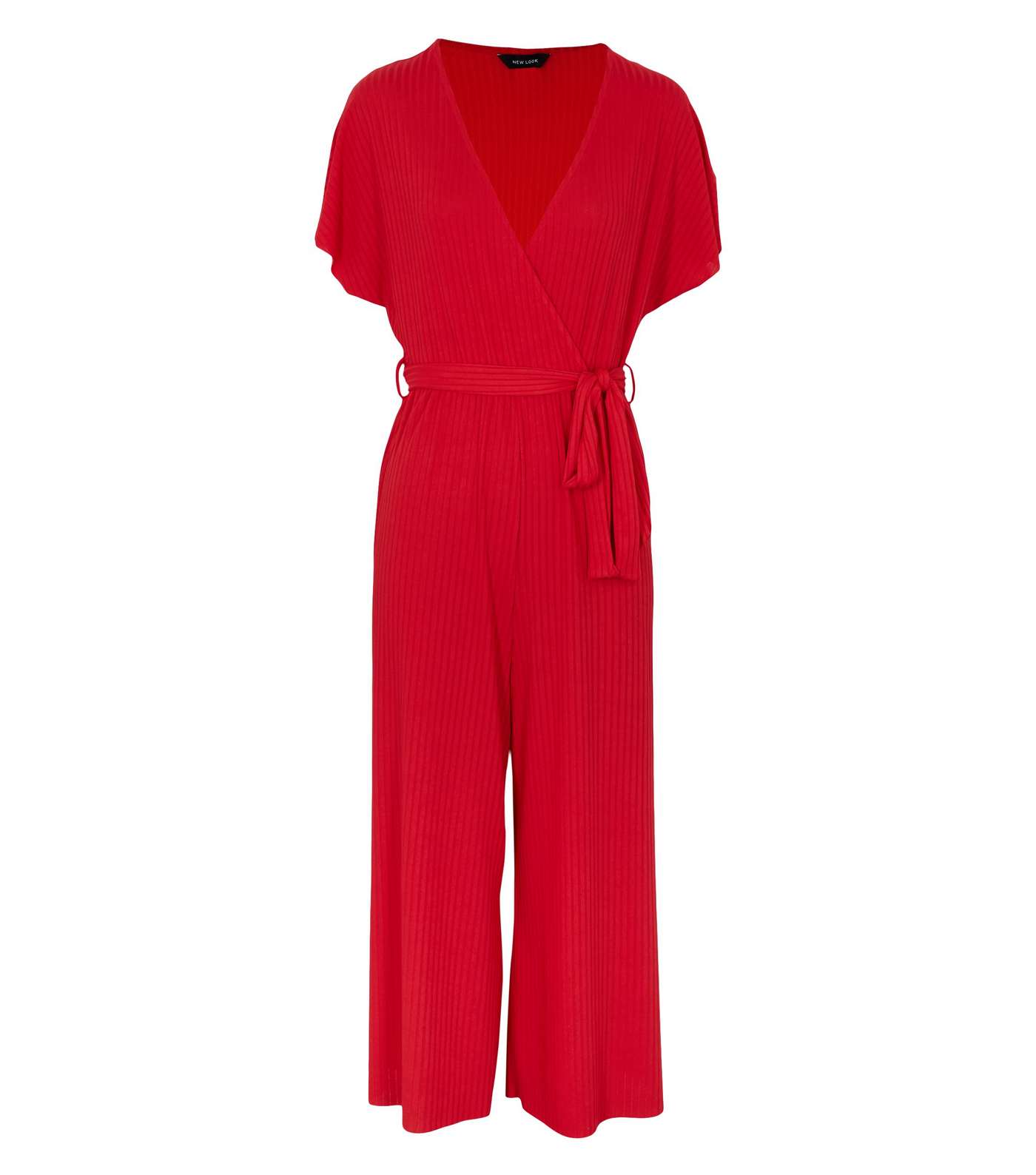 Red Ribbed Belted Wrap Jumpsuit  Image 5