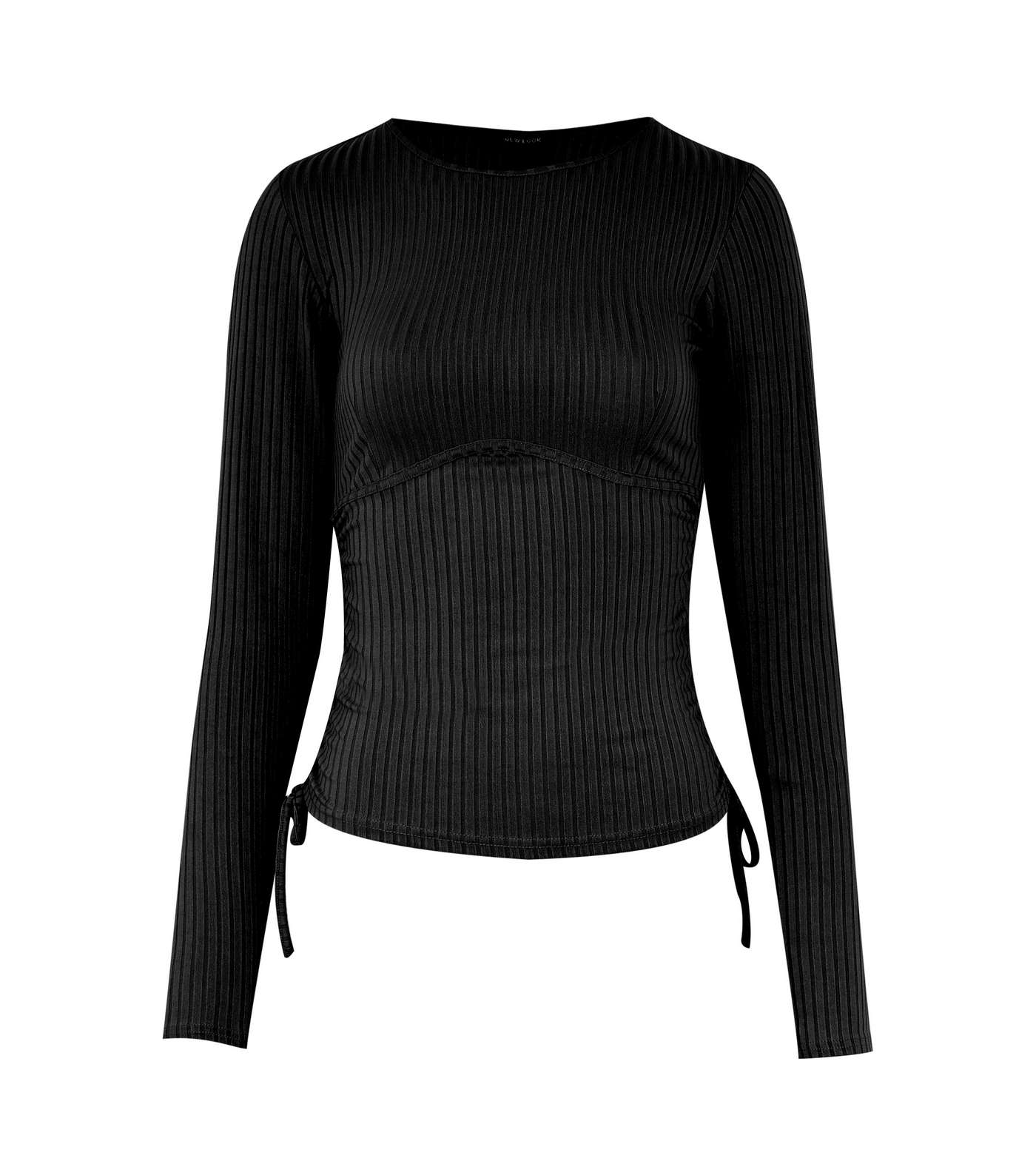 Black Ruched Tie Side Ribbed Top Image 5