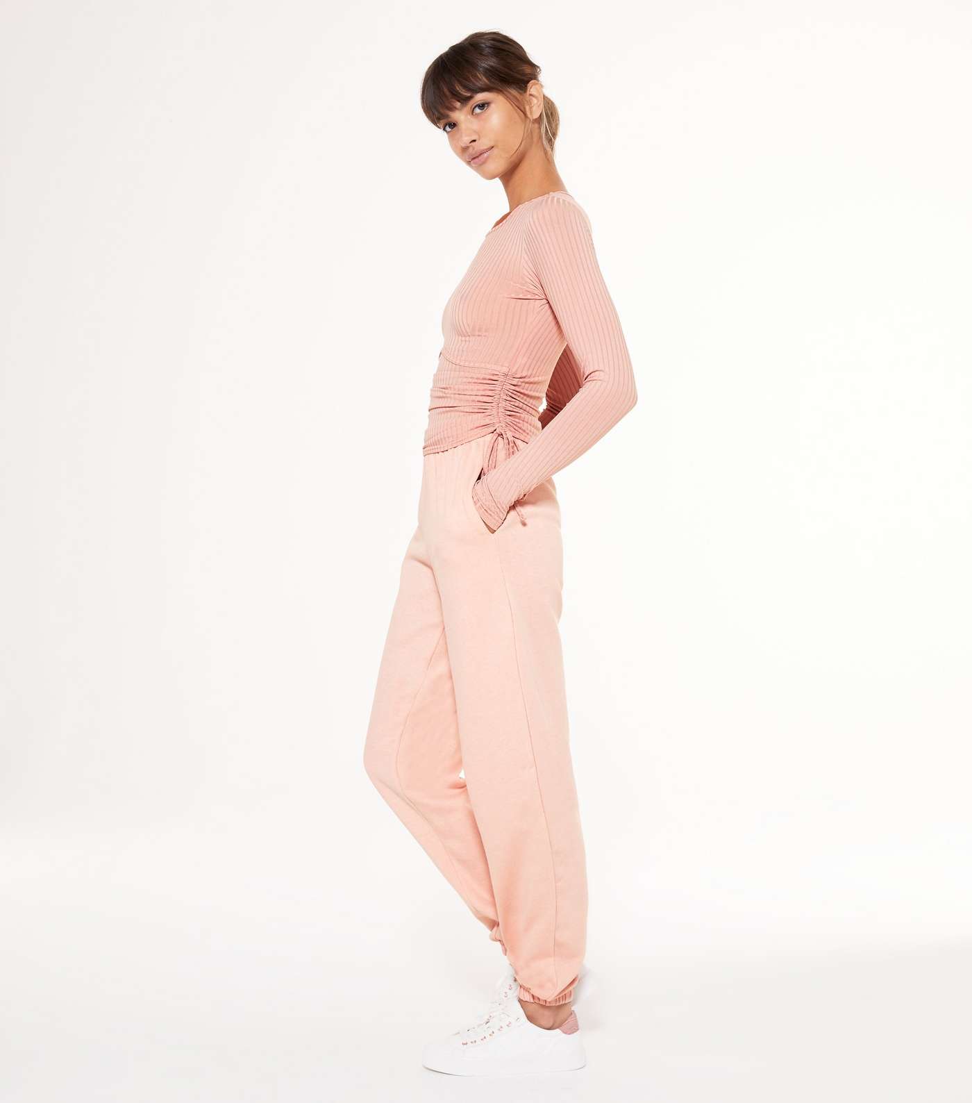 Pink Ruched Tie Side Ribbed Top Image 2