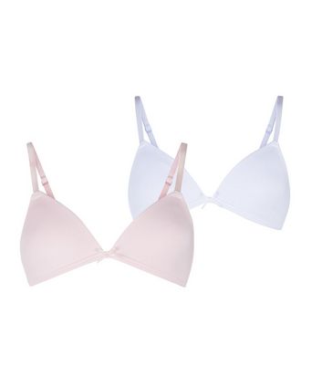 Girls 2 Pack Pale Pink and White Non Wired Bras New Look