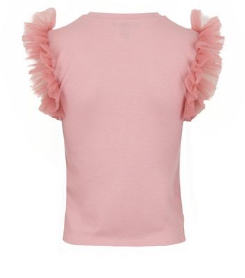 Image of Pale Pink Ribbed Frill Mesh Sleeve Top New Look