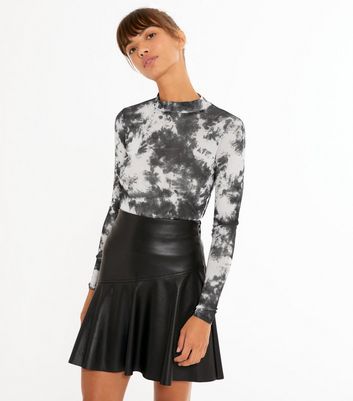 Image of Black Tie Dye Mesh High Neck Long Sleeve Top New Look
