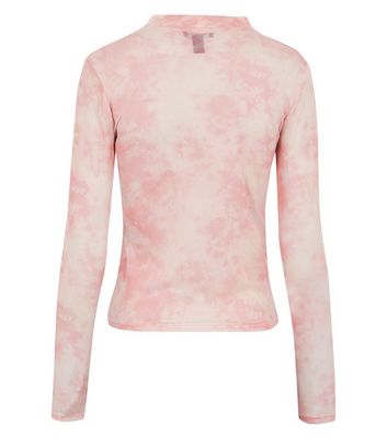 Image of Pink Tie Dye Mesh High Neck Long Sleeve Top New Look