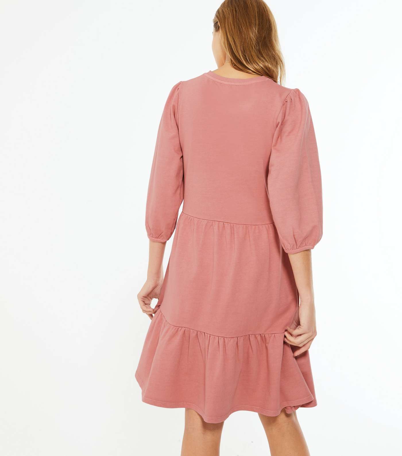 Pale Pink Acid Wash Jersey Tiered Smock Dress Image 3