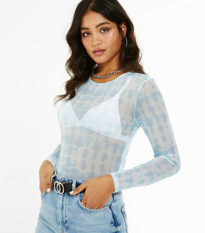 blue mesh top long sleeve