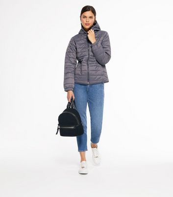 Dark Grey Hooded Lightweight Puffer 