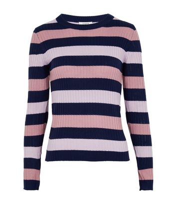 Image of JDY Navy Stripe Ribbed Crew Neck Jumper New Look