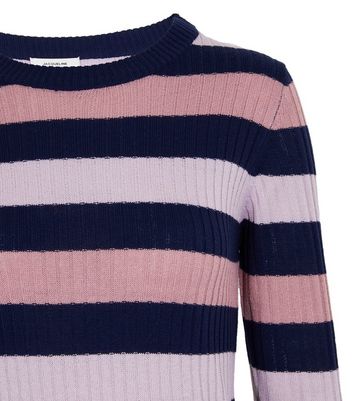 JDY Navy Stripe Ribbed Crew Neck Jumper 