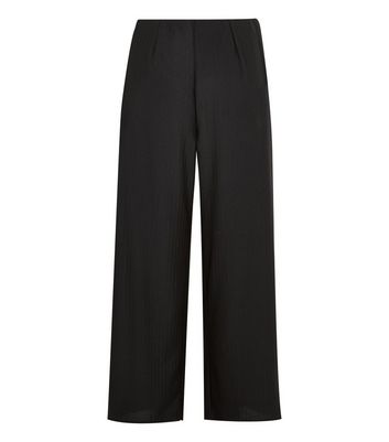 Image of Black Ribbed Crop Wide Leg Trousers New Look