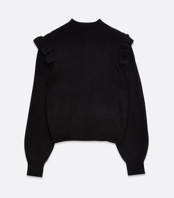 Black Frill Trim Puff Sleeve Jumper 
