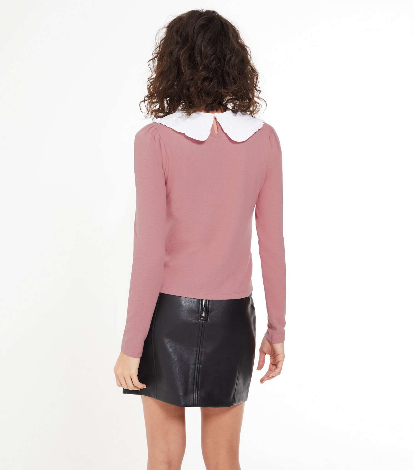 Mid Pink Fine Knit Frill Collar Top Image 3