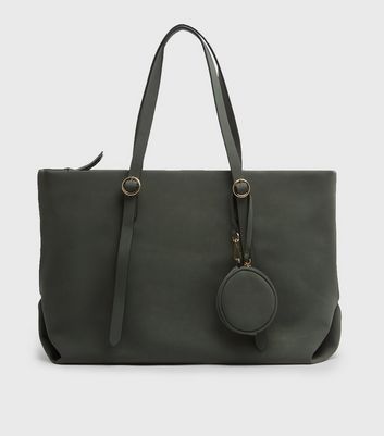 Dark Green Leather Look Rounded Pouch Tote Bag New Look