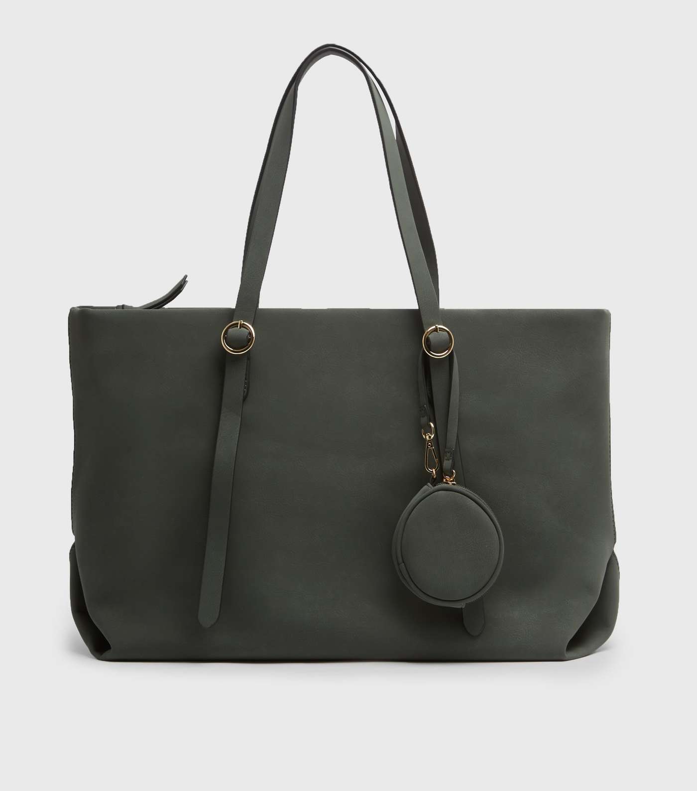 Dark Green Leather-Look Rounded Pouch Tote Bag