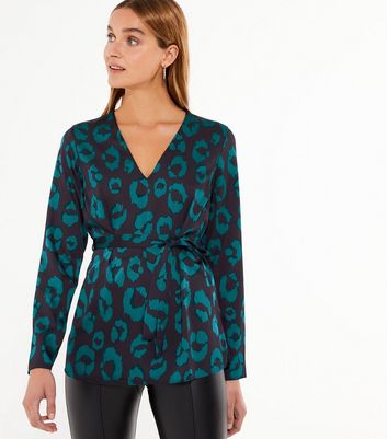 new look green leopard print blouse