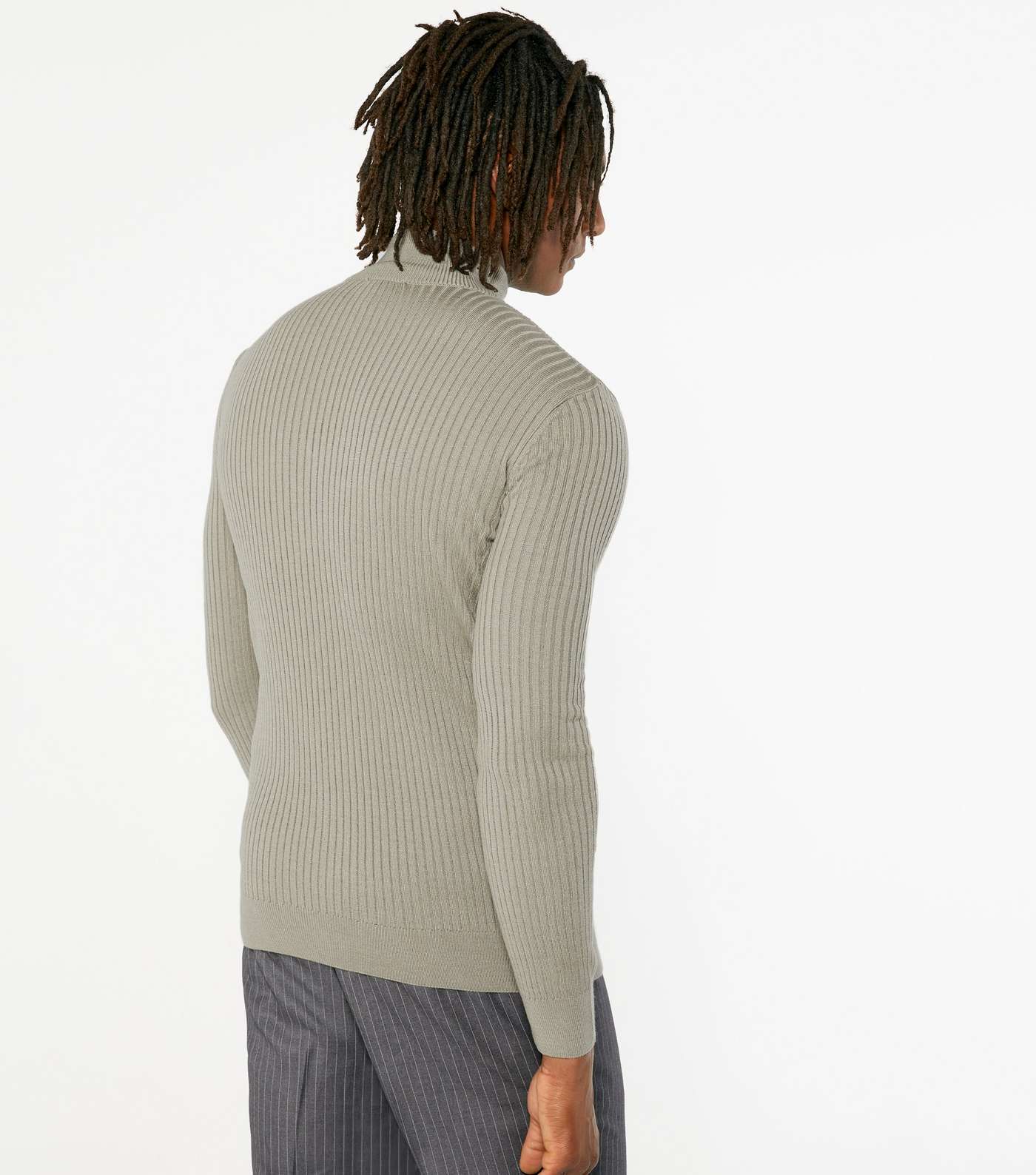 Pale Grey Ribbed Zip Neck Muscle Fit Jumper  Image 4