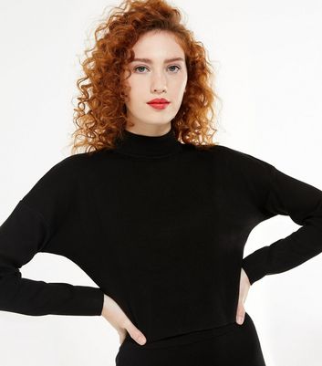 Image of Black Knit High Neck Batwing Top New Look
