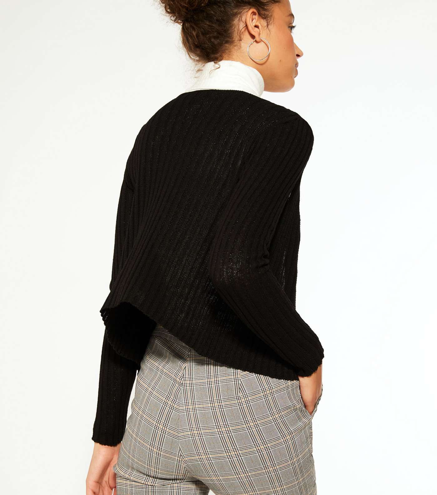 Tall Black Ribbed Knit Button Up Cardigan Image 4