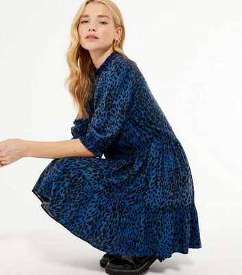 new look blue leopard print dress