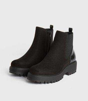 Black Suedette Faux Croc Chunky Chelsea 