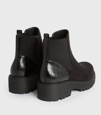 Image of Black Suedette Faux Croc Chunky Chelsea Boots New Look Vegan