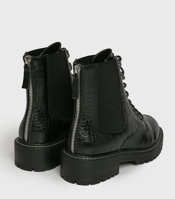 new look croc pu chunky ankle boot in black