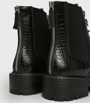 Image of Black Faux Croc Chunky Chelsea Boots New Look Vegan