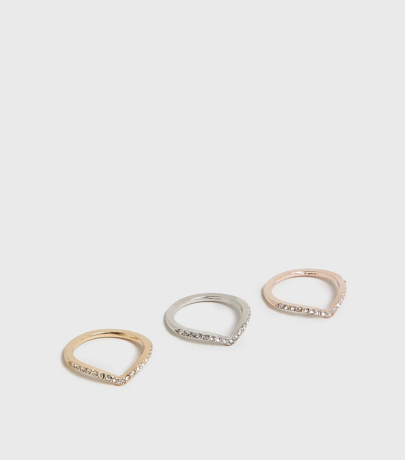 3 Pack Multicoloured Diamanté Wishbone Rings