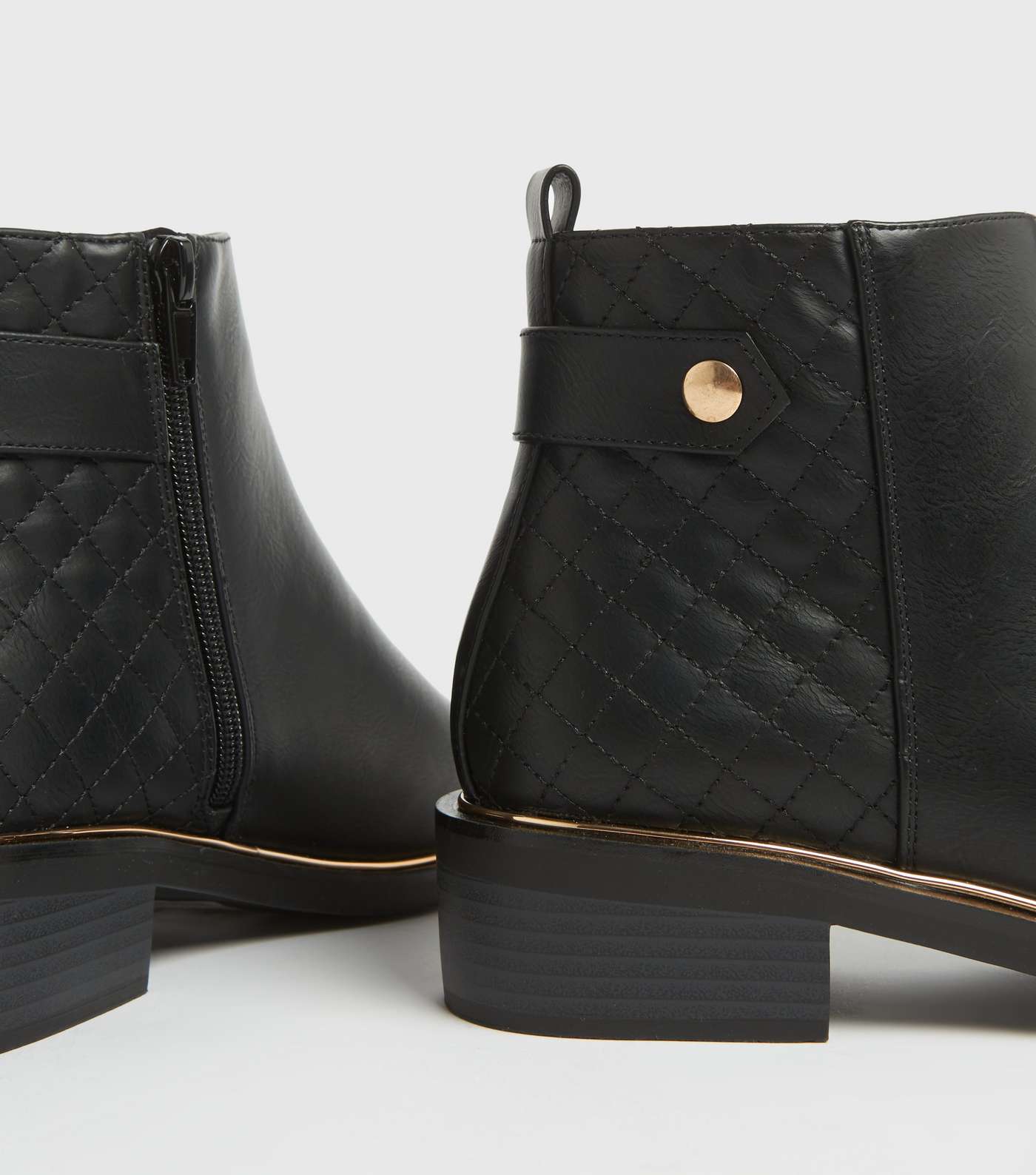 Wide Fit Black Quilted Metal Trim Ankle Boots Image 3