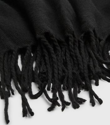 Image of Black Plain Tassel Trim Scarf New Look