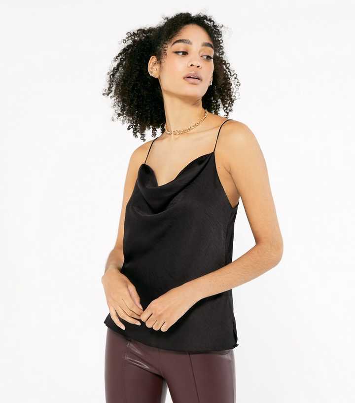 Black Satin Cowl Neck Cami