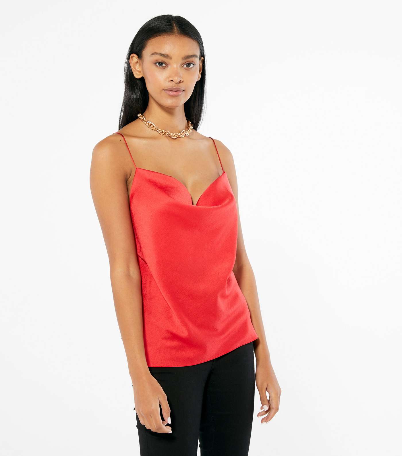 Red Satin Cowl Neck Cami
