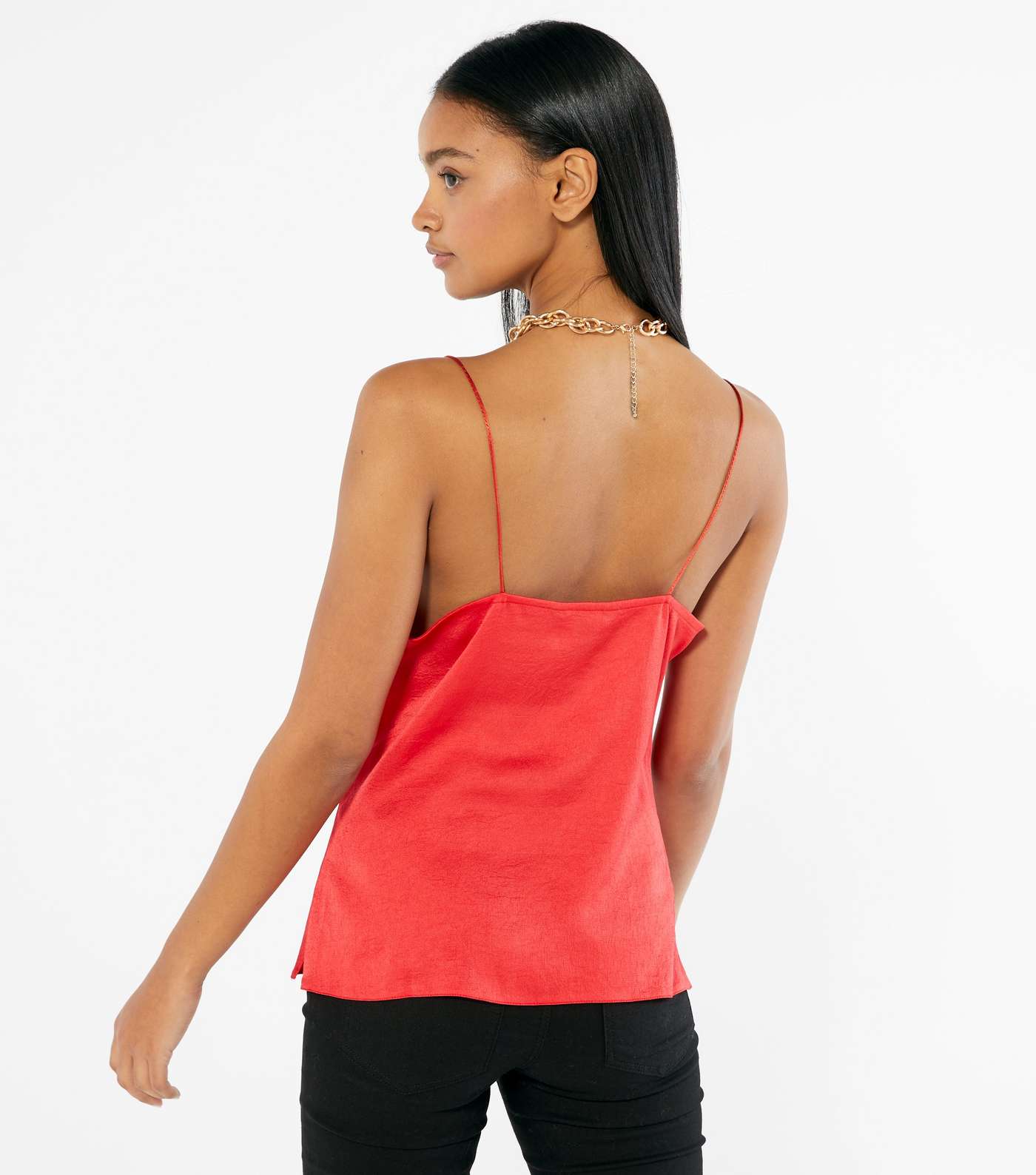 Red Satin Cowl Neck Cami Image 3