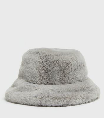 grey fur bucket hat