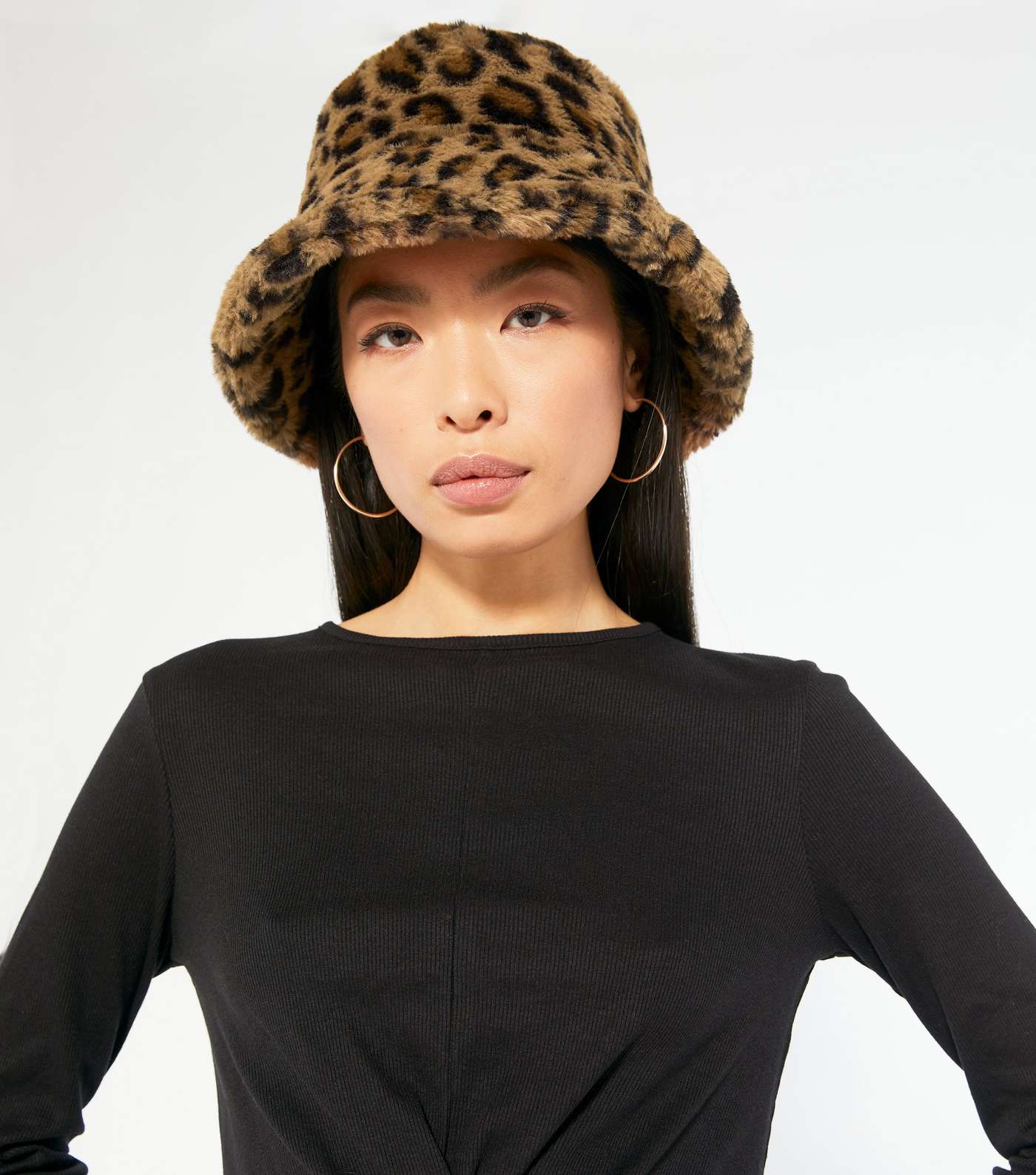 Brown Leopard Faux Fur Bucket Hat Image 2