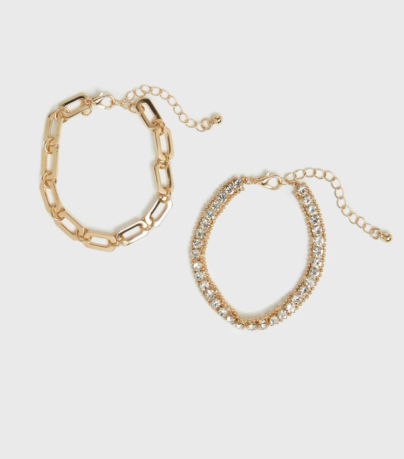 2 Pack Gold Diamanté and Chain Bracelets  Image 2