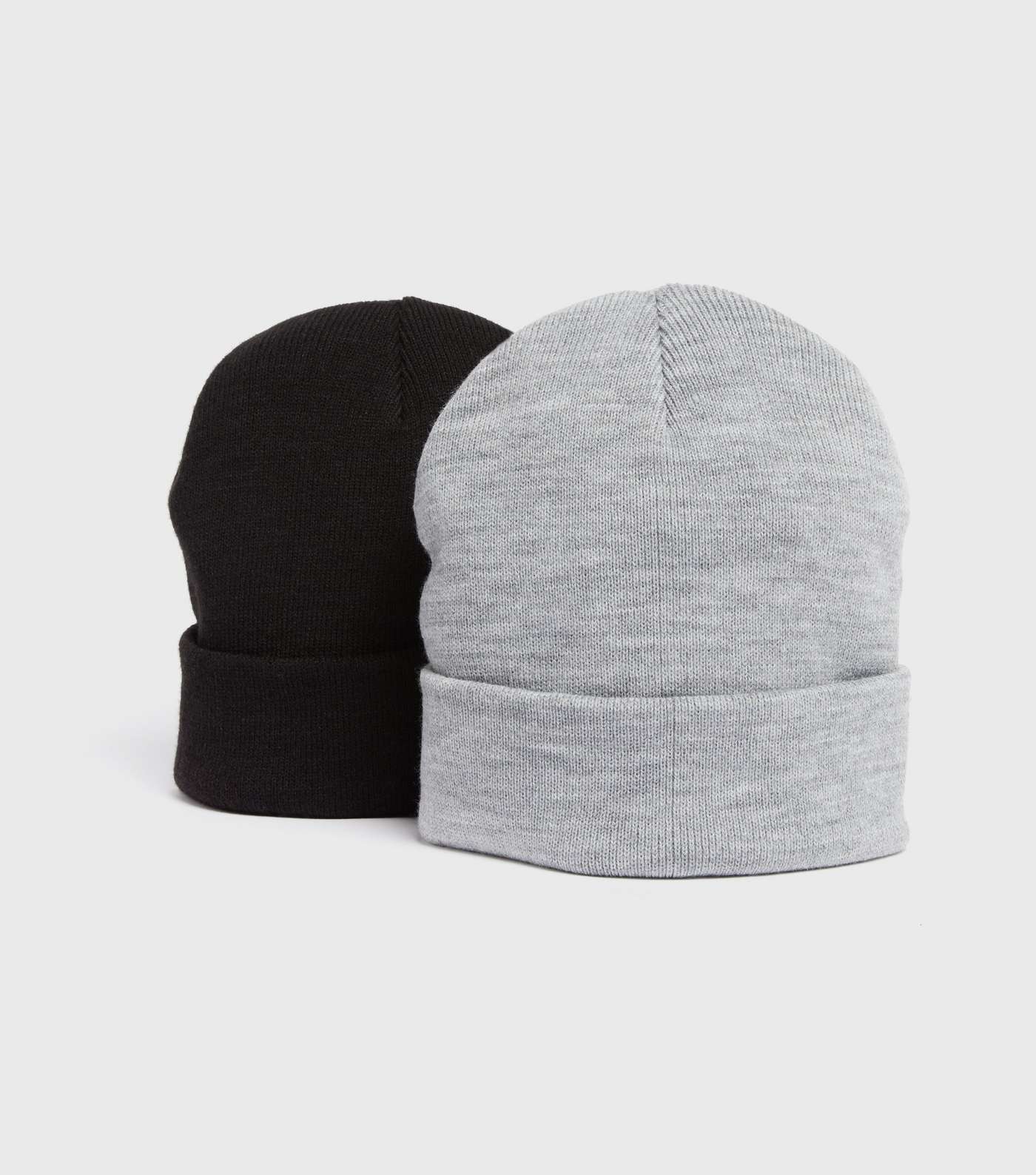 2 Pack Black and Grey Knit Beanies