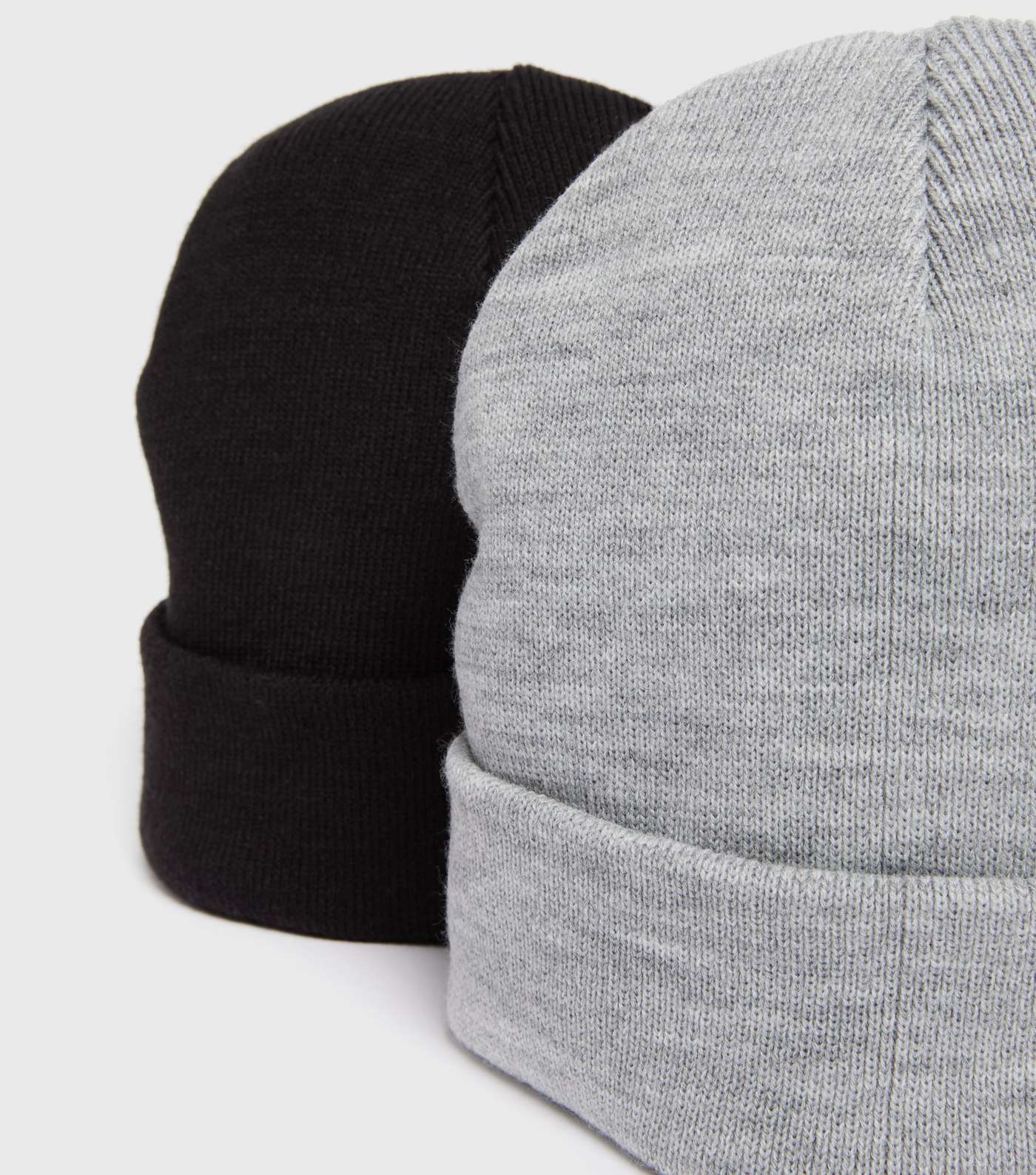 2 Pack Black and Grey Knit Beanies Image 3