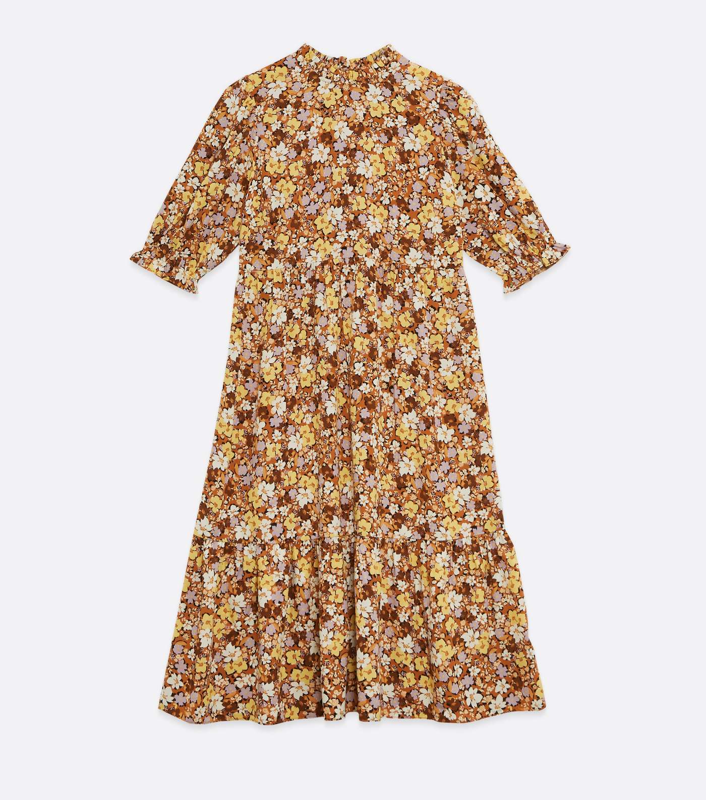 Petite Brown Floral High Neck Tiered Midi Dress Image 5
