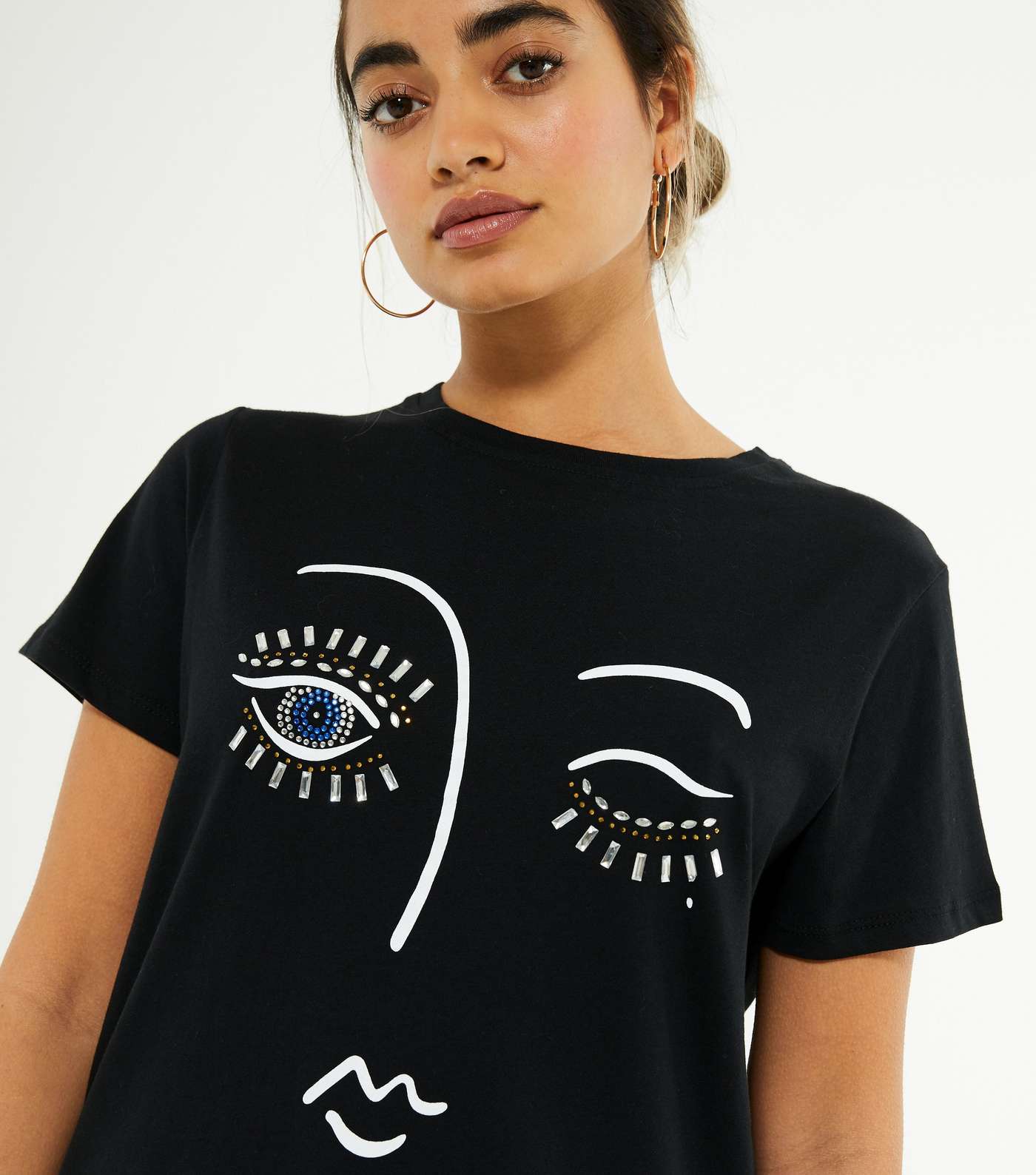Petite Black Diamanté Embellished Eye T-Shirt Image 4