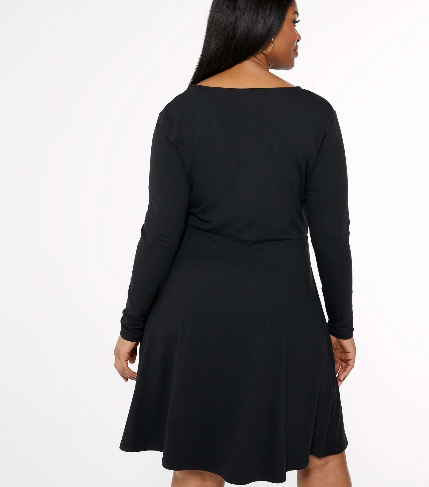 Curves Black Soft Touch Ruched Long Sleeve Dress Image 3