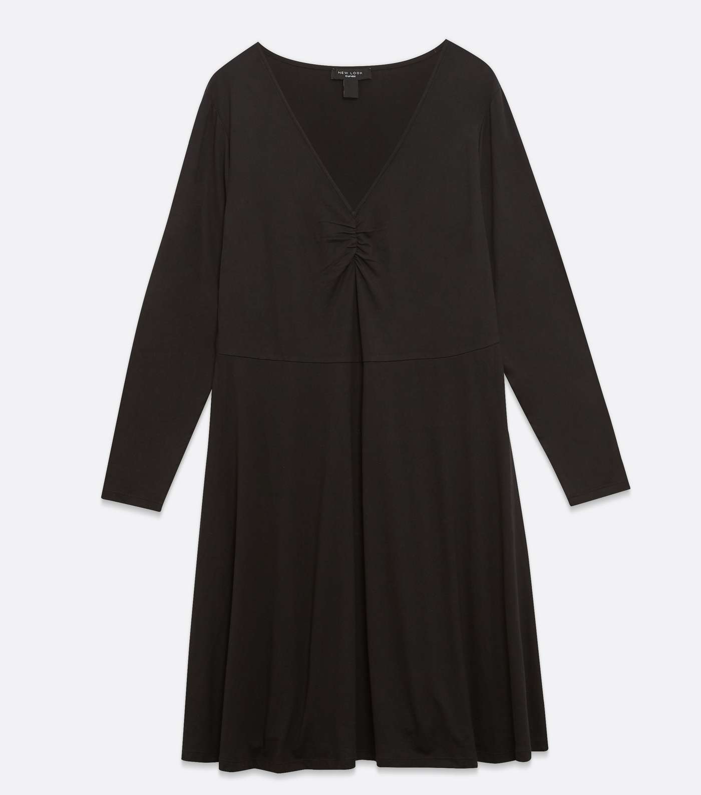 Curves Black Soft Touch Ruched Long Sleeve Dress Image 5