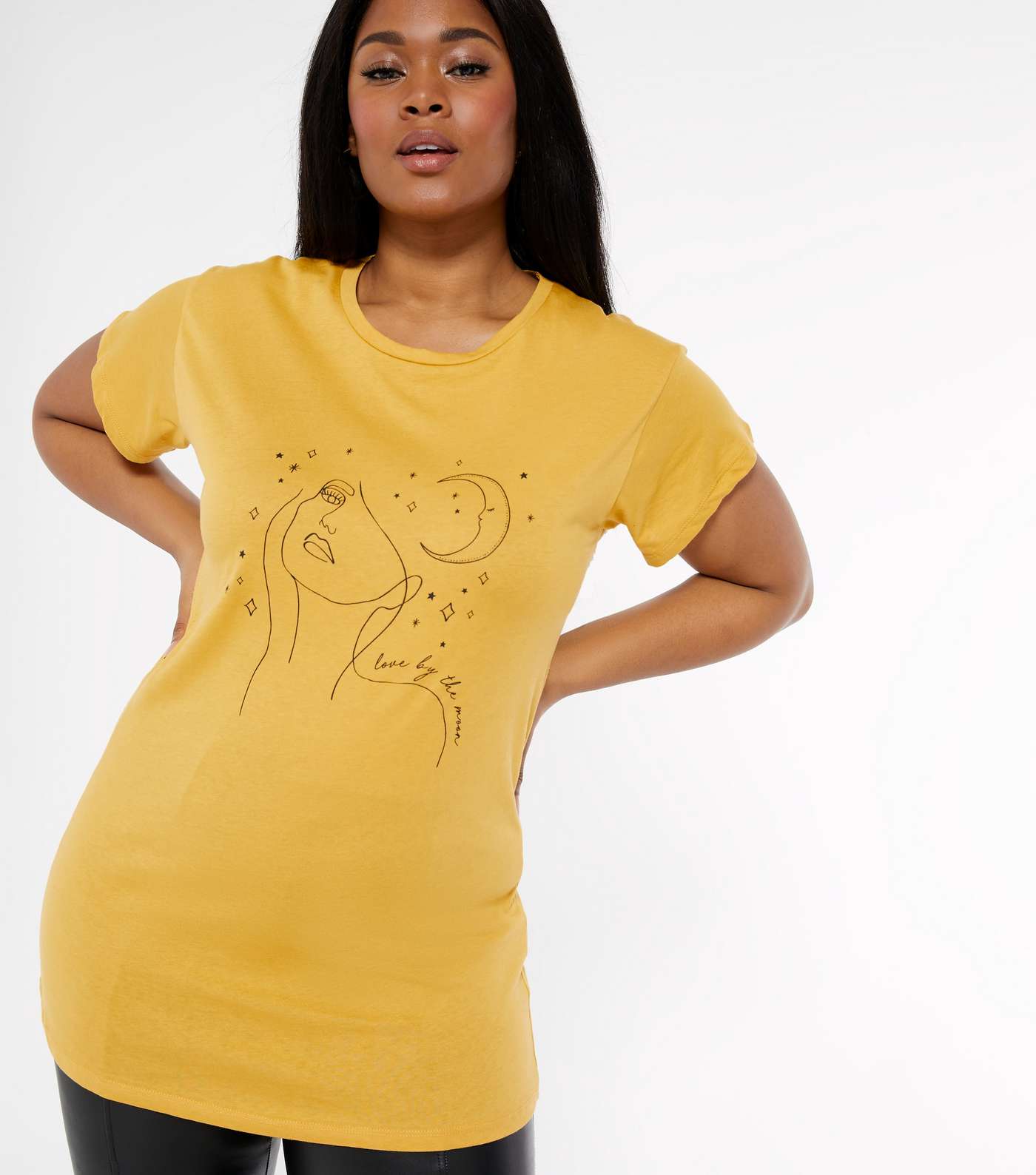 Curves Mustard Mystic Face Print T-Shirt