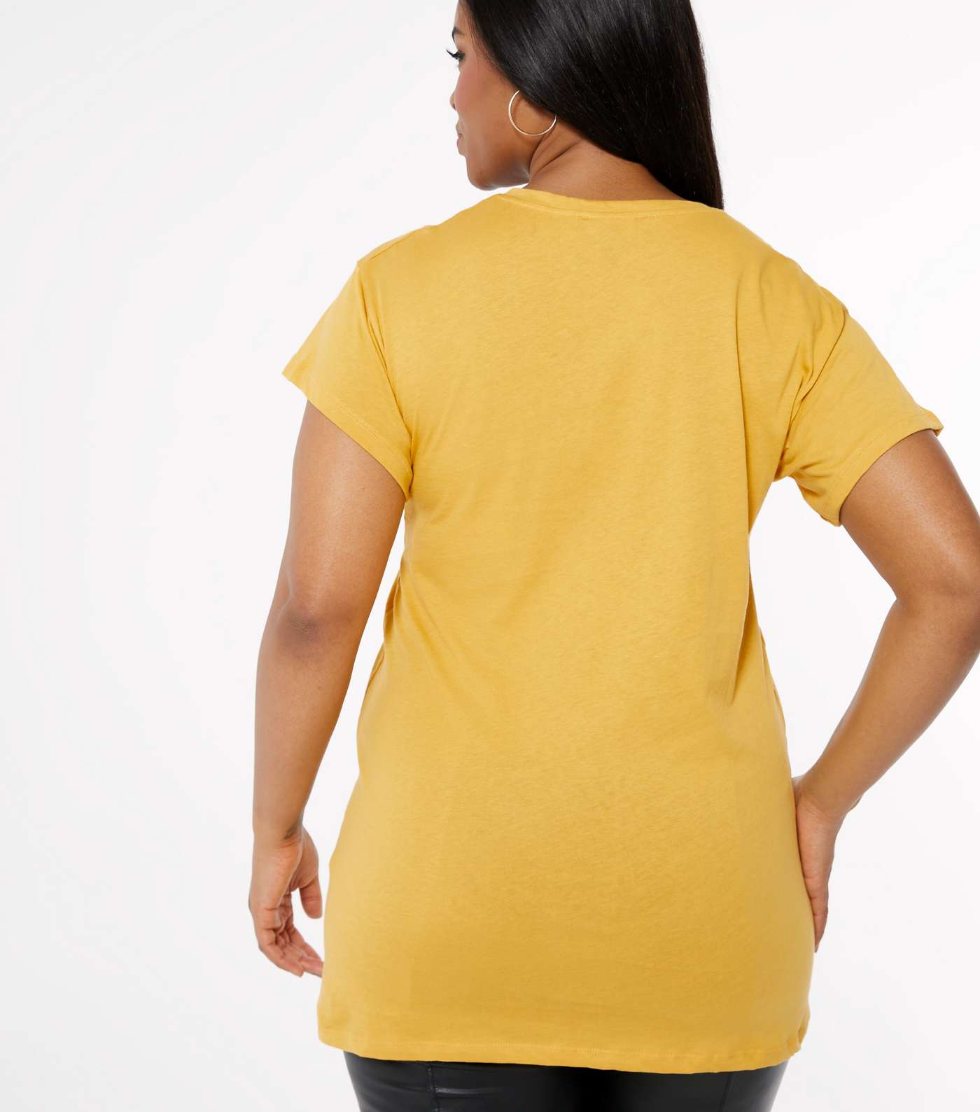Curves Mustard Mystic Face Print T-Shirt Image 3