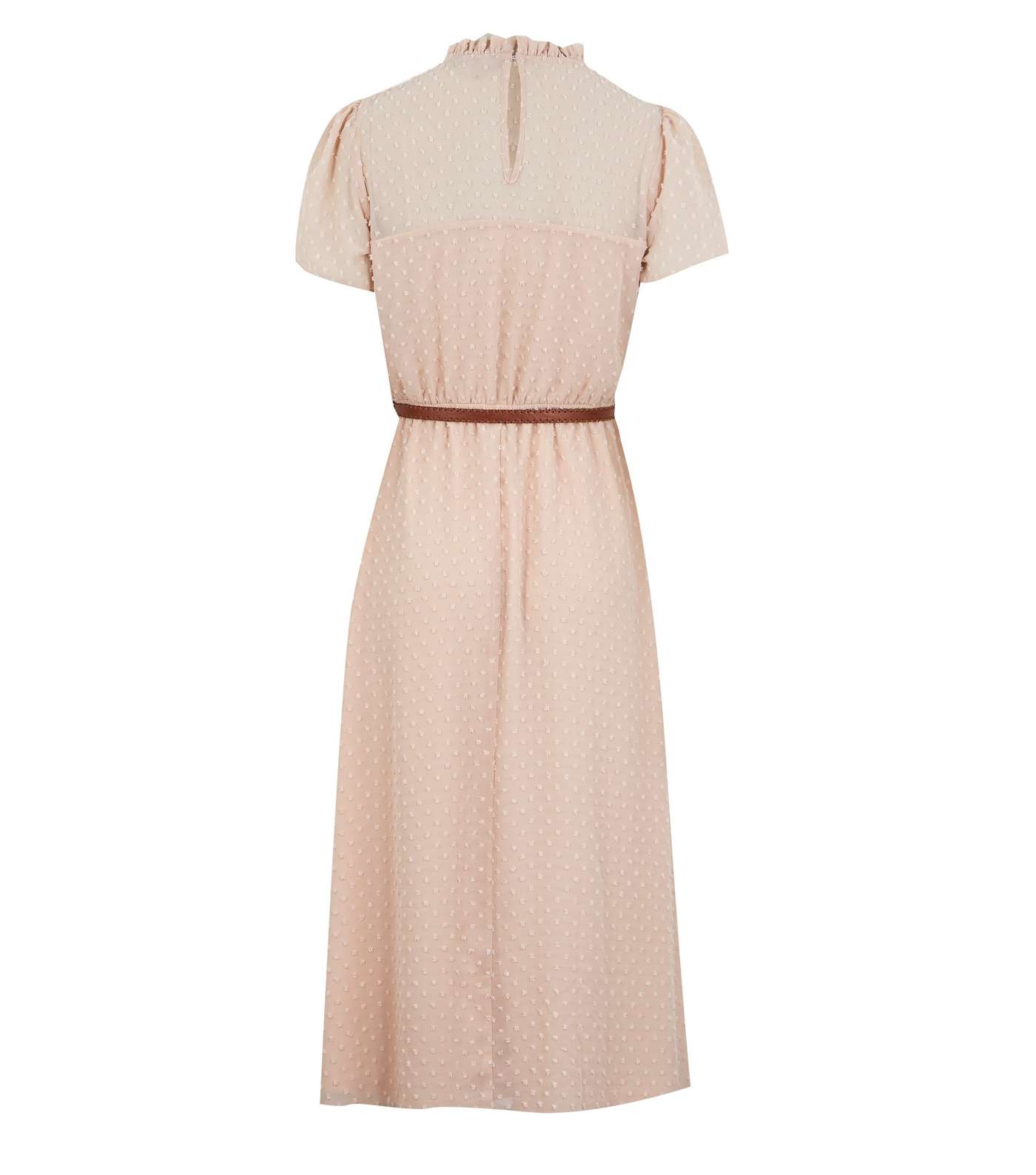 Pale Pink Chiffon Spot Belted Midi Dress Image 2